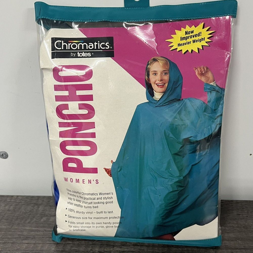 Vintage 1993 Chromatics by Totes Women's Blue Navy Rain Poncho One Size Fits All